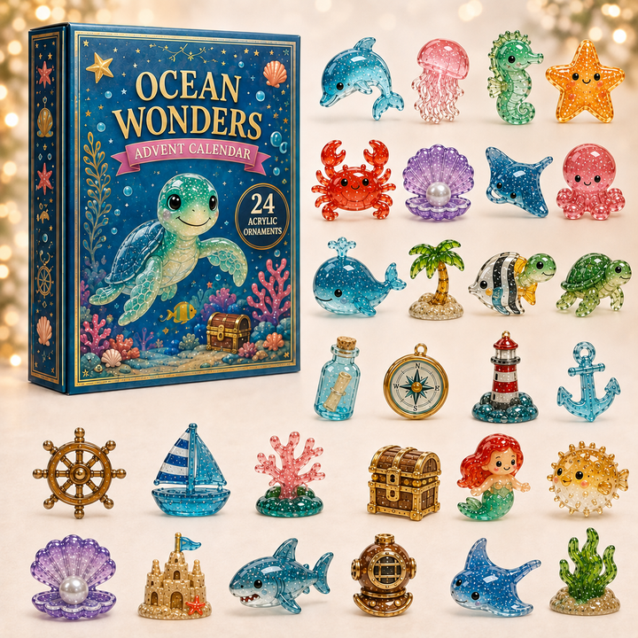 CHRISTMAS KICKOFF 40% OFF - Turtle Sea Wonder Advent Calendar 2026 - 24-Day Festive Countdown, Acrylic Charms Blind Box - Gift For Animal Lovers