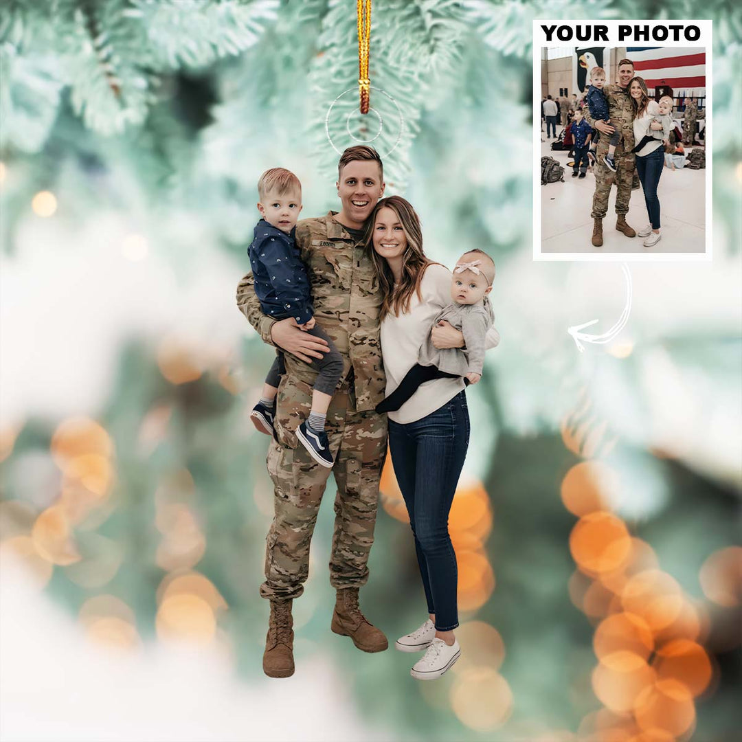 Together Again - Personalized Photo Mica Ornament - Christmas Gift For Family Members, Army Veterans And Service Members
