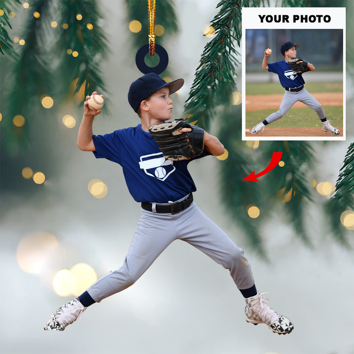 Personalized Photo Mica Ornament - Gift For Baseball Lover - Custom Photo Baseball Kid Players ARND037
