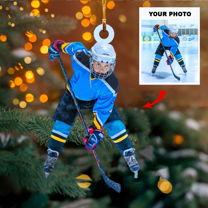 Personalized Photo Mica Ornament - Gift For Hockey Lover - Custom Photo Hockey Player ARND037