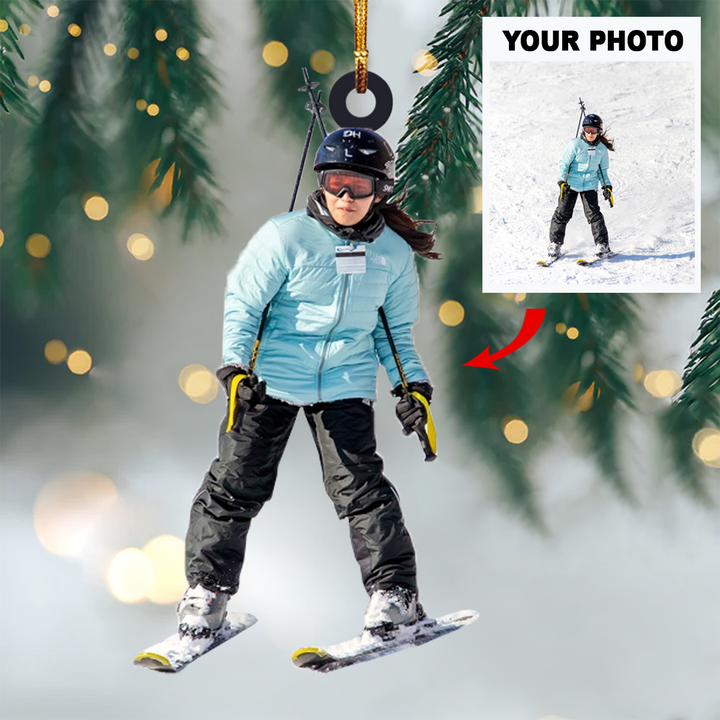 Personalized Photo Mica Ornament - Gift For Skiing Lover - Custom Photo Skiing Players ARND037