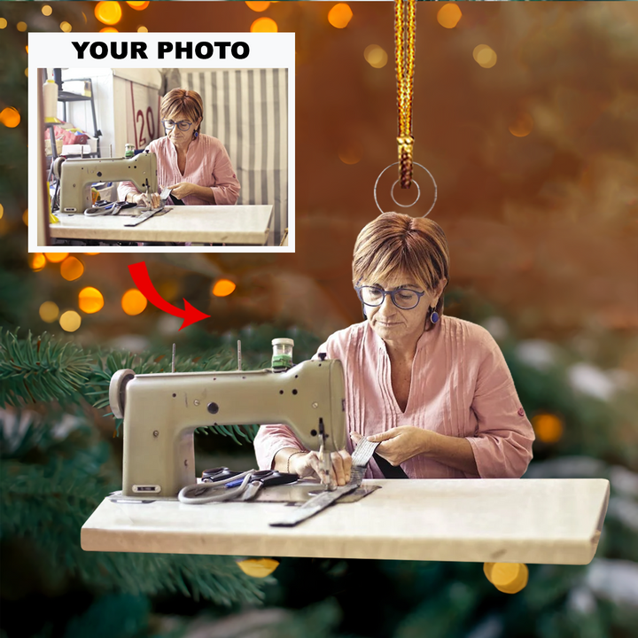Personalized Photo Mica Ornament - Gift For Sewing Lover - I Love Sewing Photo ARND037