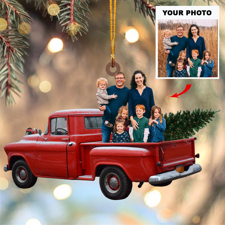 Personalized Photo Mica Ornament - Gift For Family - Custom Photo Family Red Truck Christmas ARND037 AGCTD007 UPL0TD001