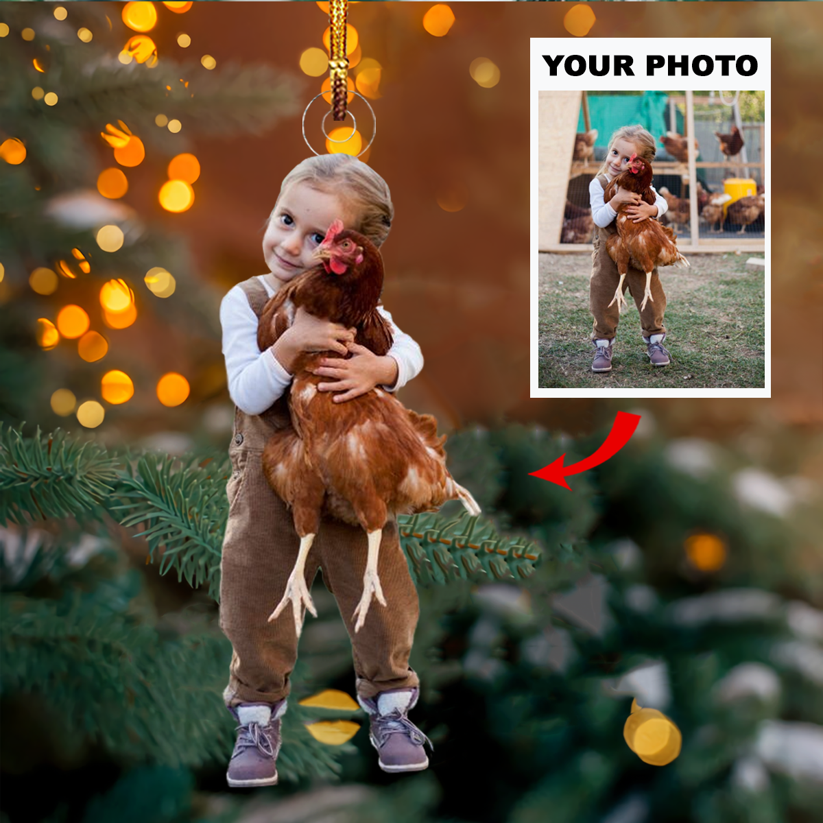 Personalized Photo Mica Ornament - Gift For Chicken Lover - I Love Chicken ARND037