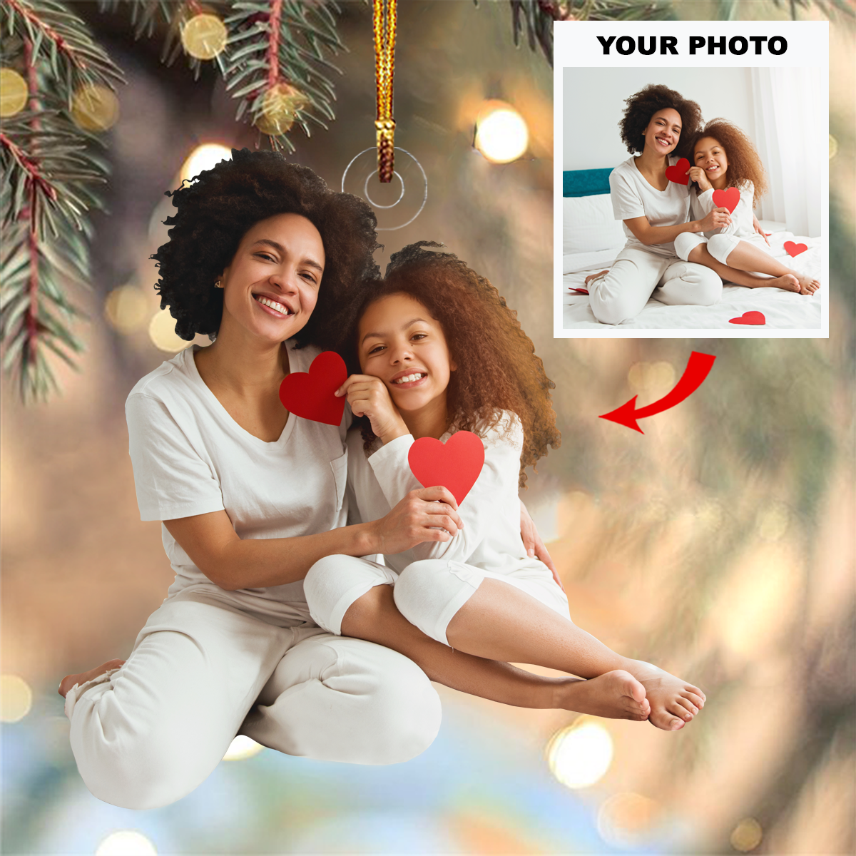 Personalized Photo Mica Ornament - Gift For Family - Mother And Daughter Forever Linked Together ARND037