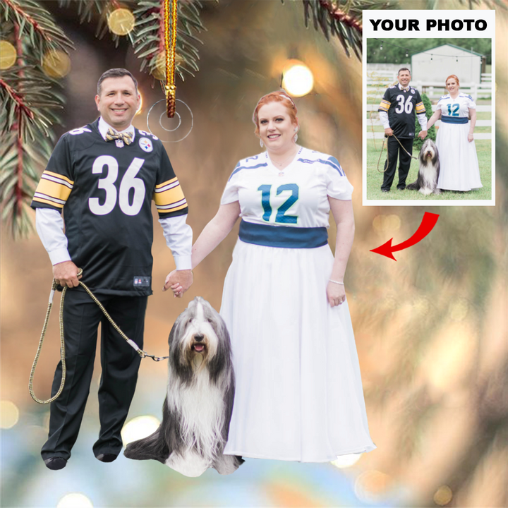 Personalized Photo Mica Ornament - Gift For Couple - American Football Couple Wedding Photo ARND037