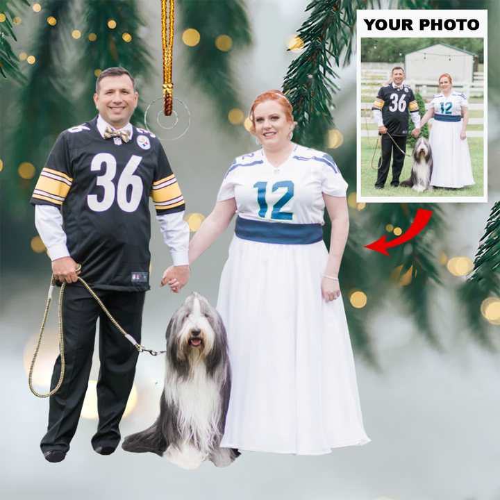 Personalized Photo Mica Ornament - Gift For Couple - American Football Couple Wedding Photo ARND037