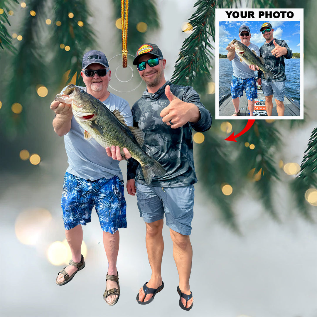 Fishing Cheaper Than Therapy - Personalized Custom Photo Mica Ornament - Christmas Gift For Fishing Lover, Fisher, Family Member, Friends