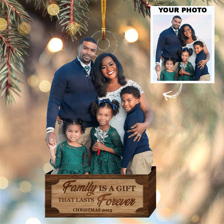 Family Is A Gift That Lasts Forever - Custom Photo Mica Ornament - Christmas, Birthday Gift For Family, Family Members, Mom, Dad, Husband, Wife UPL0PD018