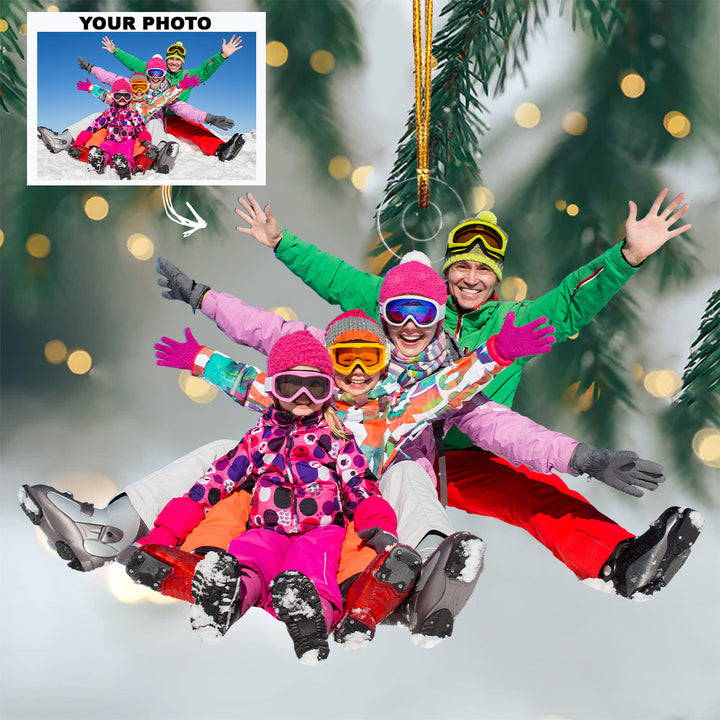 Skiing Family - Personalized Custom Photo Mica Ornament - Christmas Gift For Family, Family Members, Skiing Lover