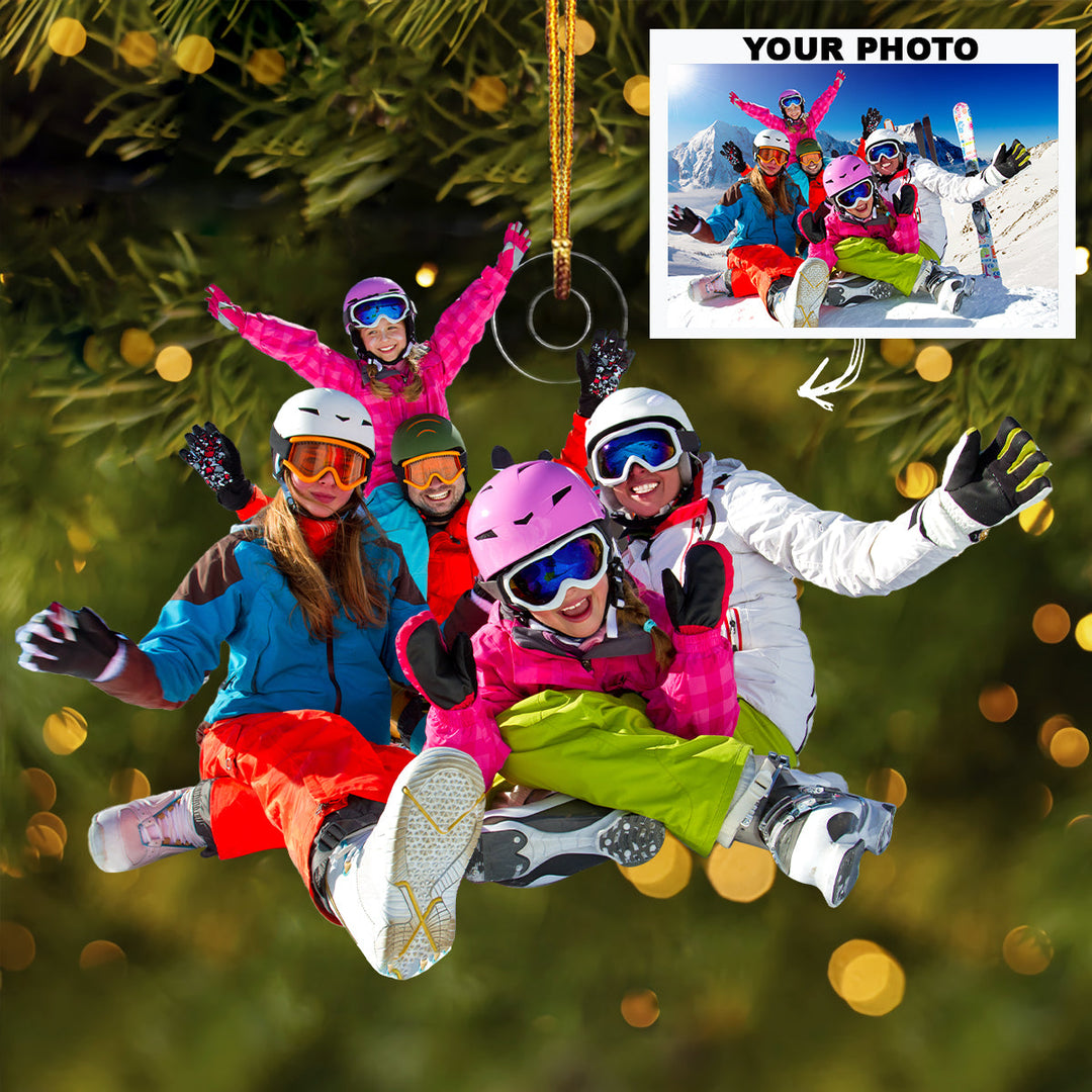 Skiing Family - Personalized Custom Photo Mica Ornament - Christmas Gift For Family, Family Members, Skiing Lover