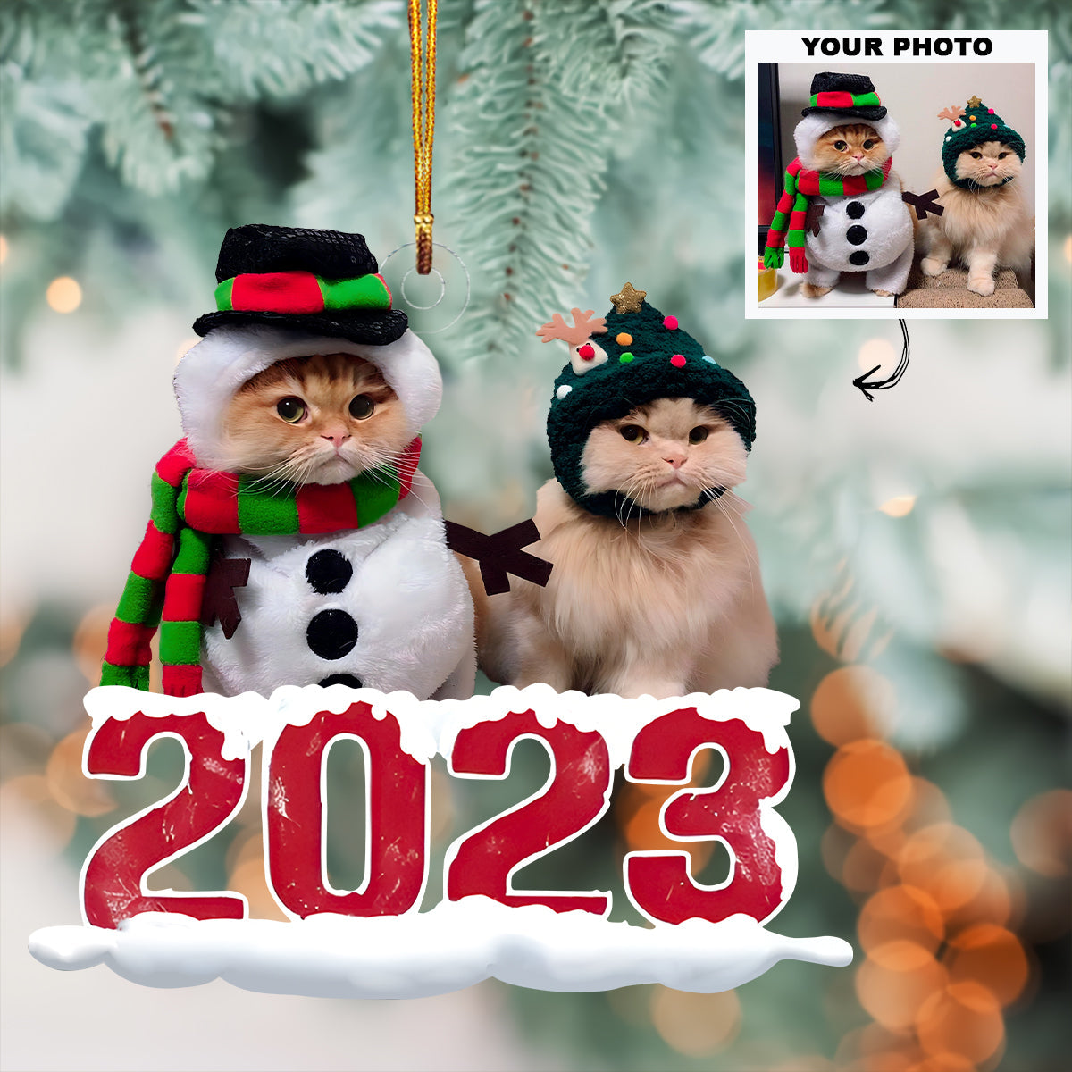 Christmas 2023 Cute Cat - Personalized Custom Photo Mica Ornament - Customized Your Photo Ornament UPL0DM004