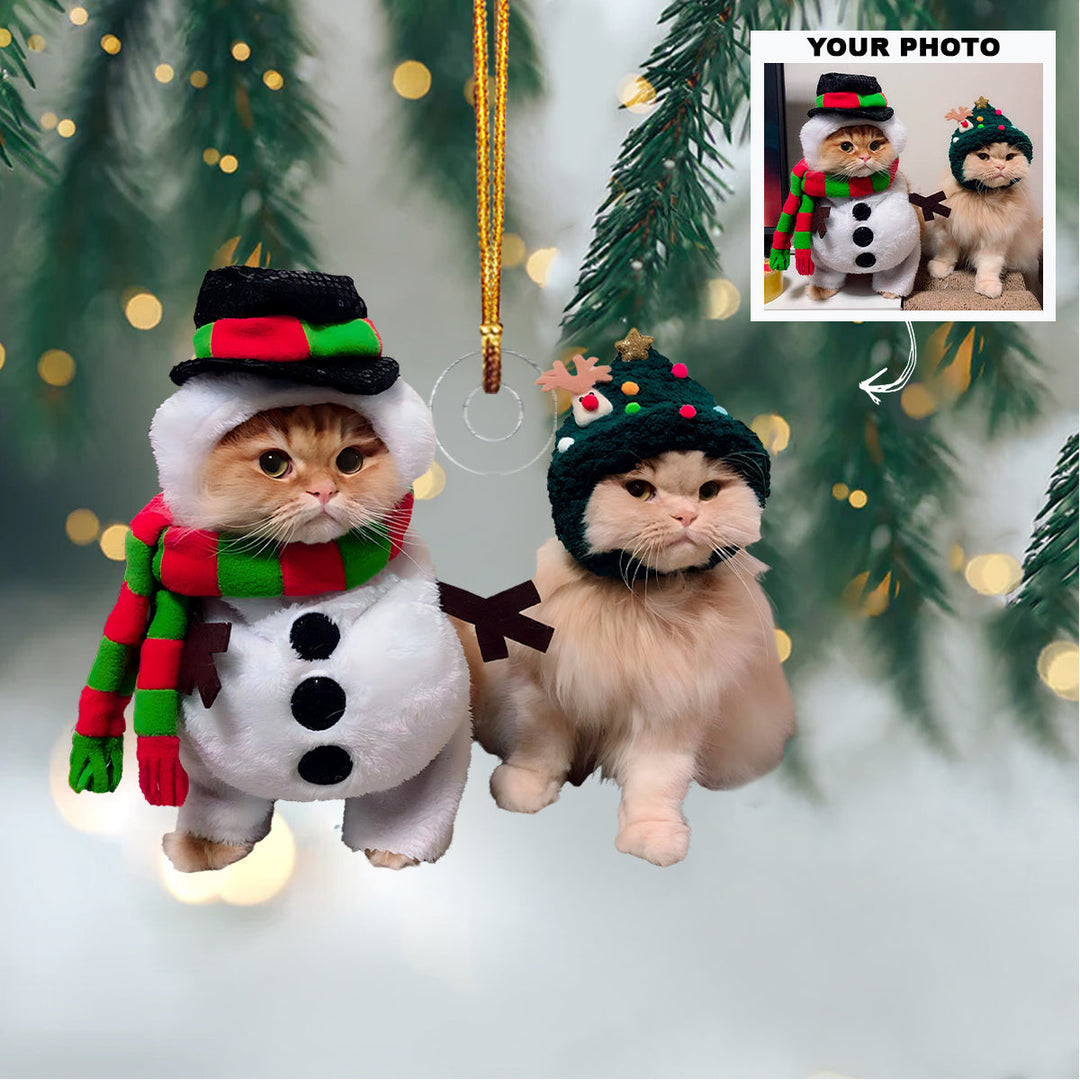 Cute Cat Christmas - Personalized Custom Photo Mica Ornament - Christmas Gift For Cat Dad, Cat Mom, Dog Dad, Dog Mom