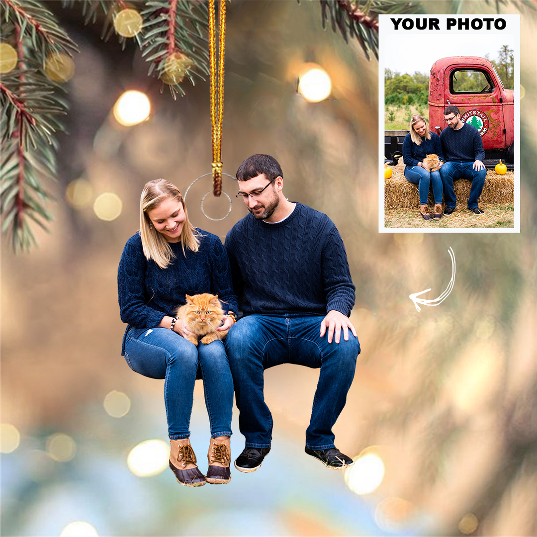 Newlywed Couple With Pets - Personalized Photo Mica Ornament - Christmas, Anniversary Gift For Couple, Husband, Wife, Pet Lovers