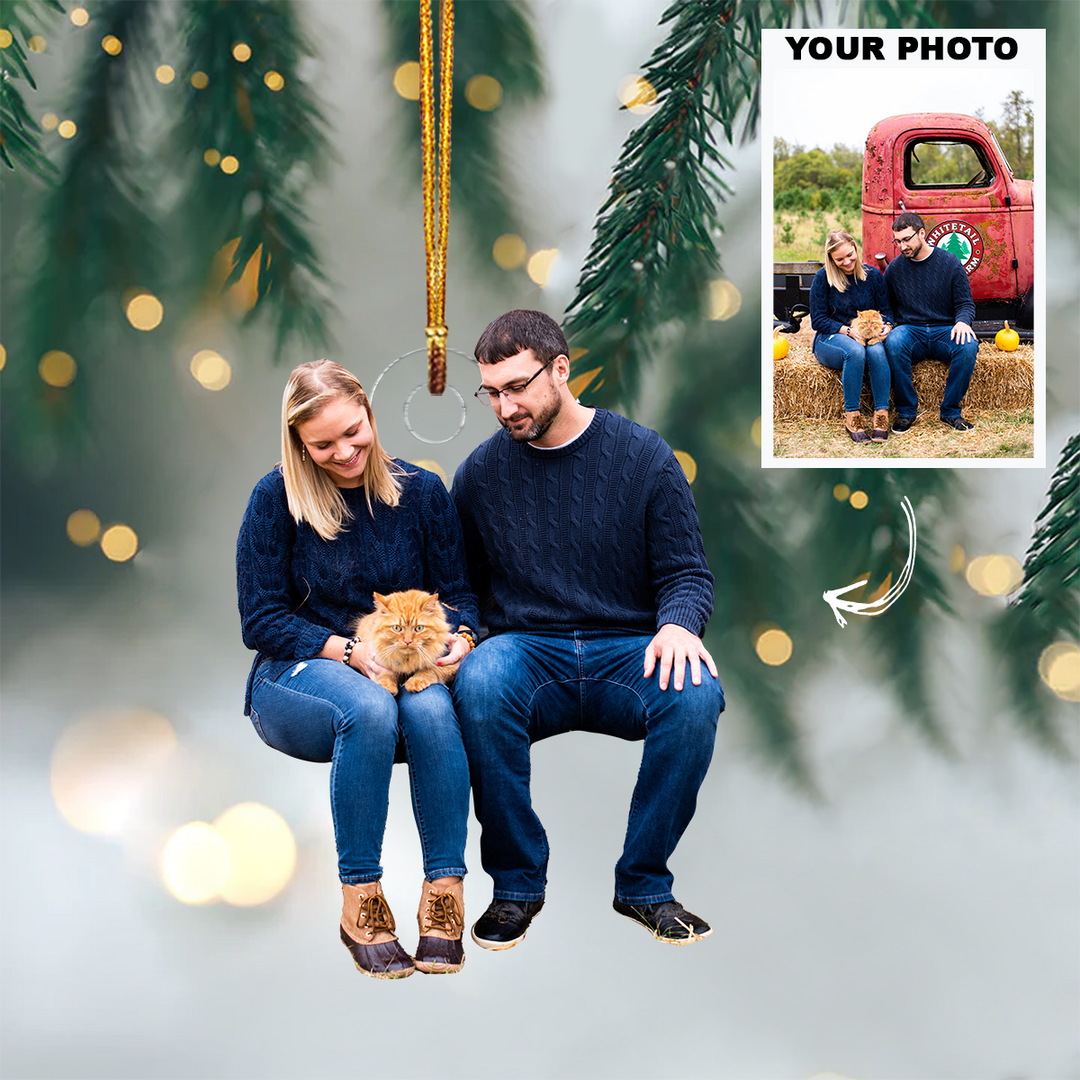 Newlywed Couple With Pets - Personalized Photo Mica Ornament - Christmas, Anniversary Gift For Couple, Husband, Wife, Pet Lovers