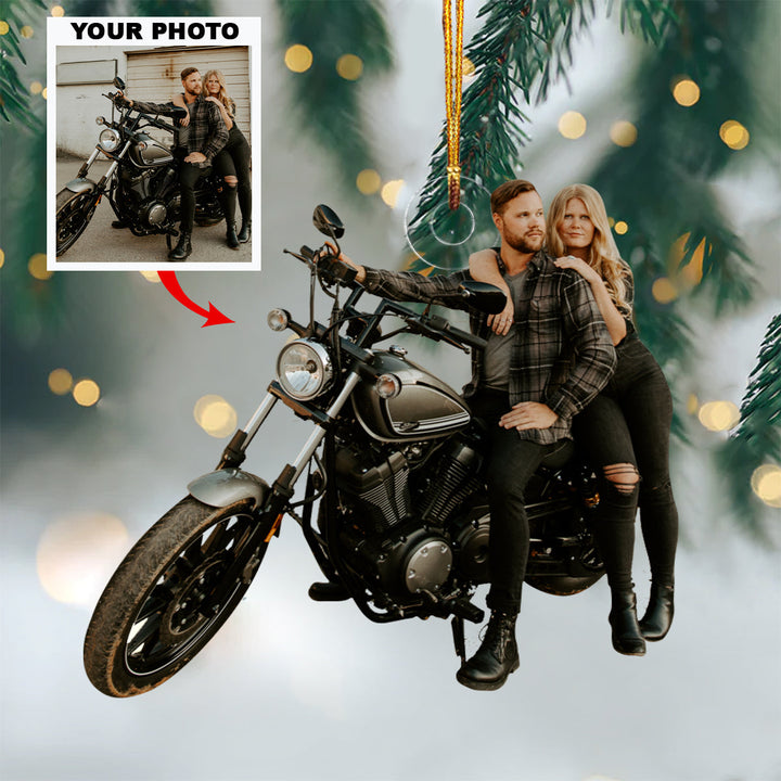 Couple Motorbike - Personalized Custom Photo Mica Ornament - Christmas Gift For Couple, Family Members, Husband, Wife