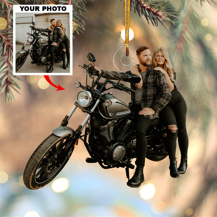 Couple Motorbike - Personalized Custom Photo Mica Ornament - Christmas Gift For Couple, Family Members, Husband, Wife