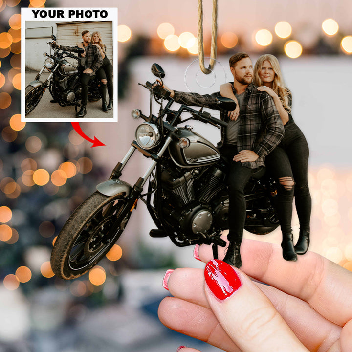 Couple Motorbike - Personalized Custom Photo Mica Ornament - Christmas Gift For Couple, Family Members, Husband, Wife
