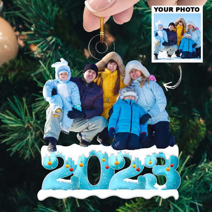 Merry Christmas 2023 Blue Winter Snow - Personalized Custom Photo Mica Ornament - Christmas Gift For Family Members, Couple, Wife, Husband UPL0DM014