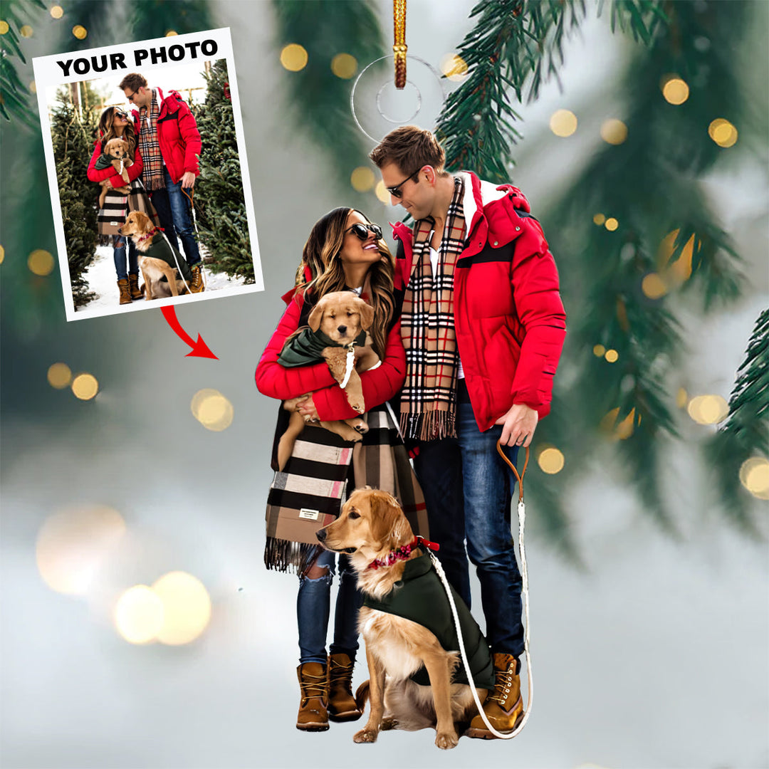 Family With Dogs - Personalized Custom Photo Mica Ornament - Christmas Gift For Family Members, Dog Lovers, Dog Mom, Dog Dad