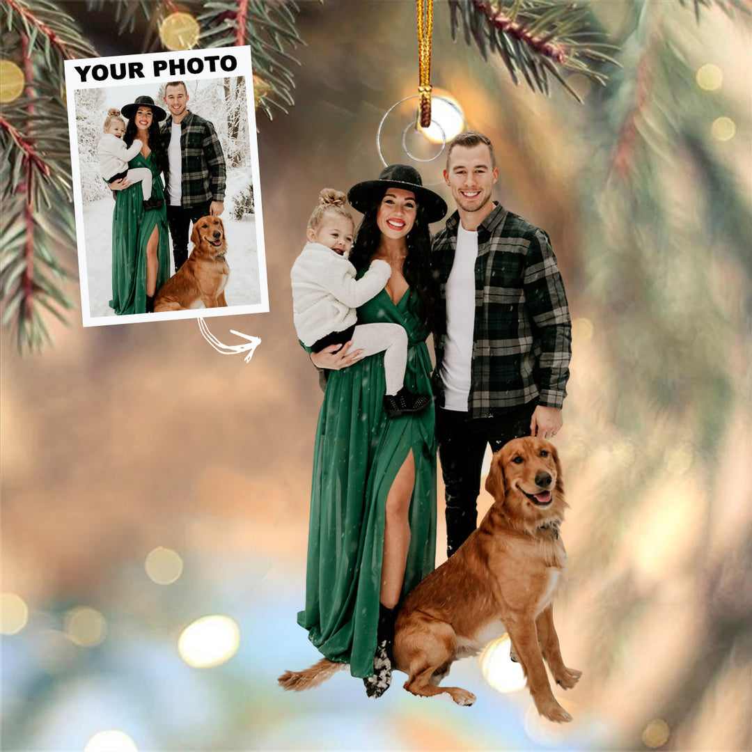Family With Dogs - Personalized Custom Photo Mica Ornament - Christmas Gift For Family Members, Dog Lovers, Dog Mom, Dog Dad