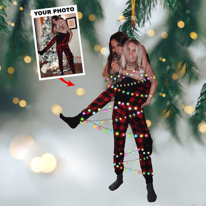 Family With Christmas Lights - Custom Photo Mica Ornament - Christmas, Birthday Gift For Family Members, Couple, Friends, Besties UPL0PD028