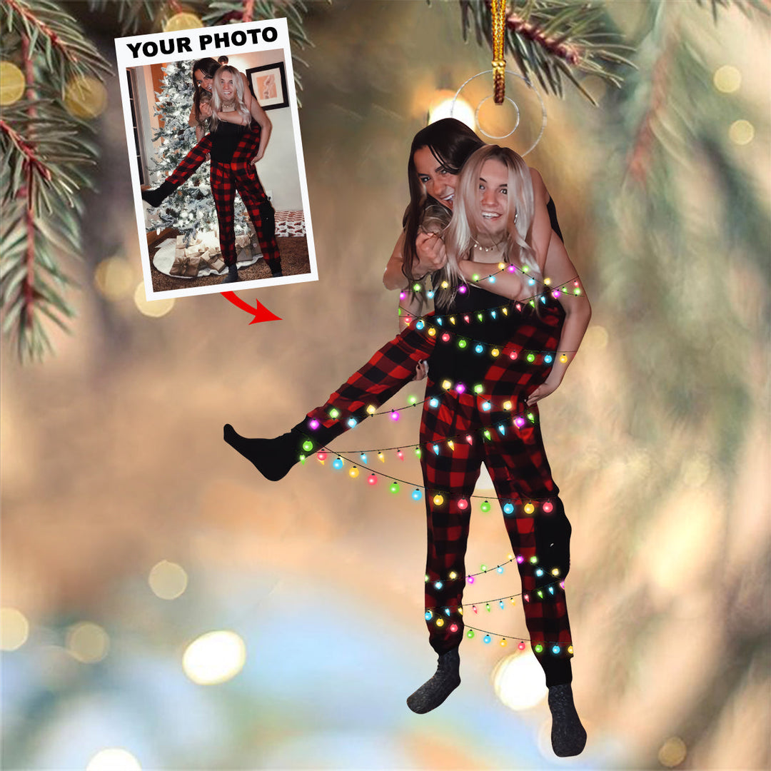Family With Christmas Lights - Custom Photo Mica Ornament - Christmas, Birthday Gift For Family Members, Couple, Friends, Besties UPL0PD028
