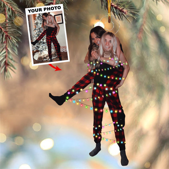 Family With Christmas Lights - Custom Photo Mica Ornament - Christmas, Birthday Gift For Family Members, Couple, Friends, Besties UPL0PD028