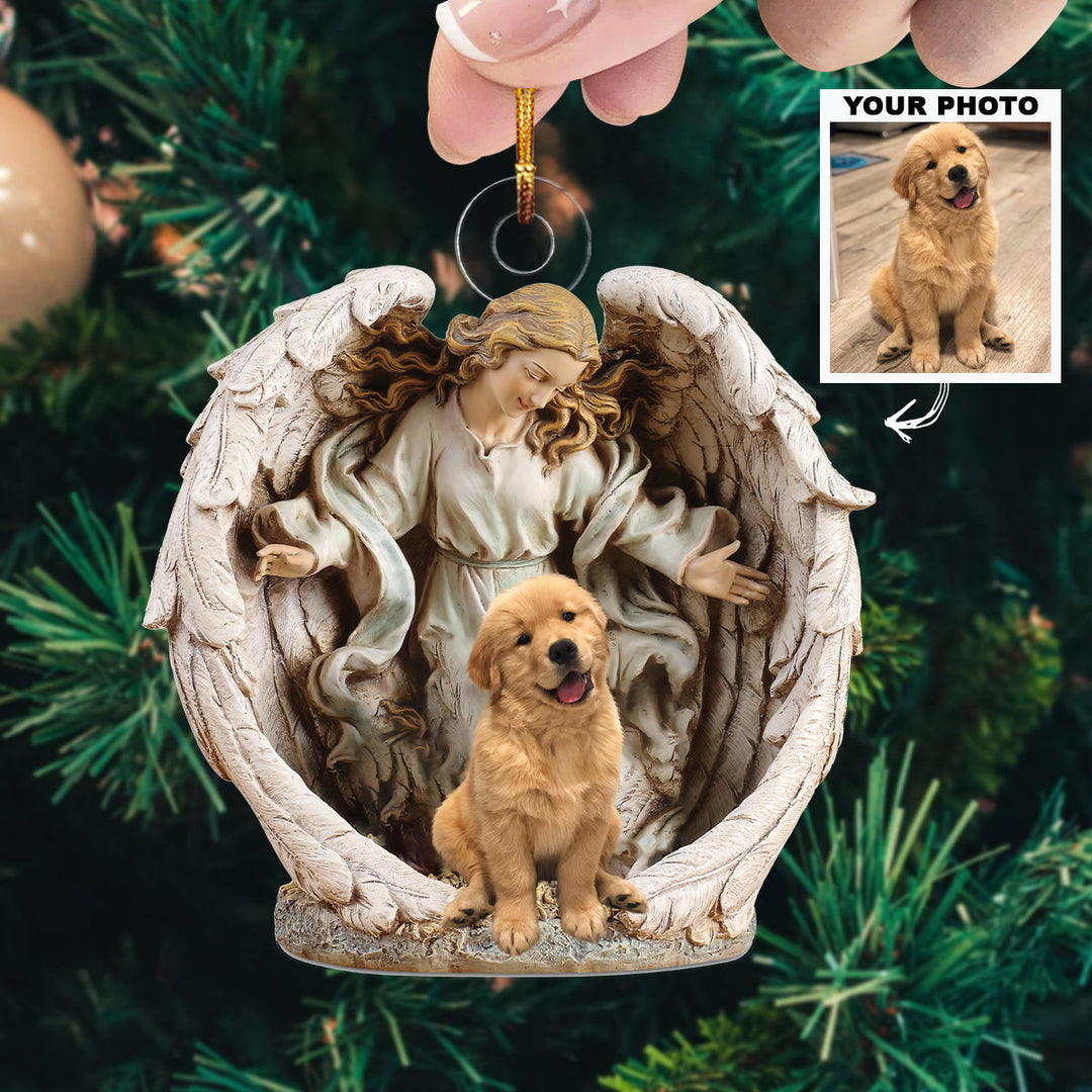 Angel Hugs Pet - Custom Photo Mica Ornament - Christmas, Memorial Gift For Pet Lover, Dog Mom, Cat Mom, Dog Dad, Cat Dad UPL0PD030