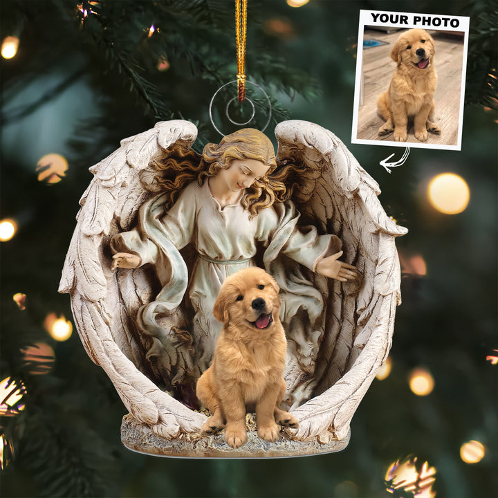 Angel Hugs Pet - Custom Photo Mica Ornament - Christmas, Memorial Gift For Pet Lover, Dog Mom, Cat Mom, Dog Dad, Cat Dad UPL0PD030