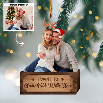 I Want To Grow Old With You - Personalized Custom Photo Mica Ornament - Christmas Gift For Couple, Wedding Couple, Married Couple, Wife, Husband UPL0HT013