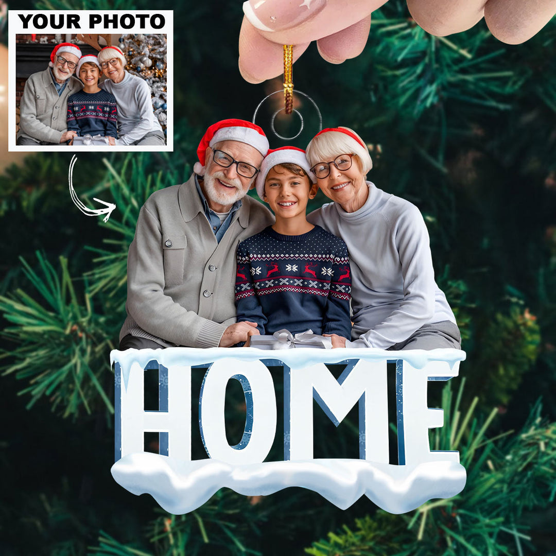 Home Sweet Home - Personalized Custom Photo Mica Ornament - Christmas Gift For Family Members, Grandma, Grandpa, Grandparents UPL0DM019