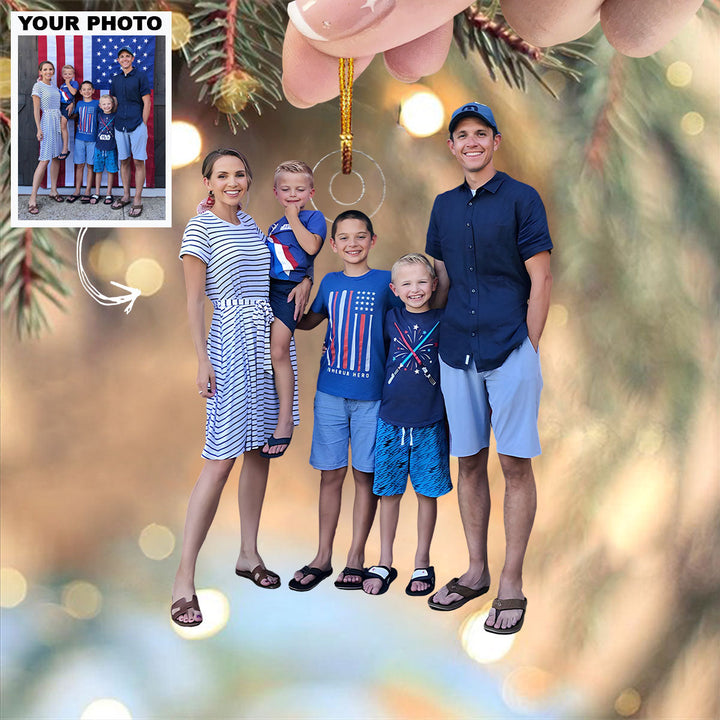4th Of July Happy Family - Personalized Custom Photo Mica Ornament - Independence Day, Christmas Gift For Family Members, Grandma, Grandpa, Mom, Dad
