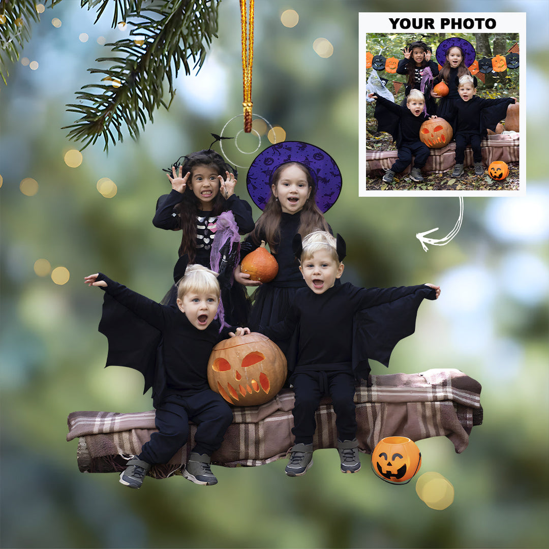 Halloween Grandkids - Personalized Custom Photo Mica Ornament - Christmas Gift For Family Members, Kids