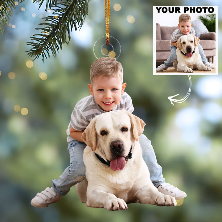 Kid With Dog - Personalized Custom Photo Mica Ornament - Christmas Gift For Family Members, Dog Mom, Dog Dad, Cat Mom, Cat Dad