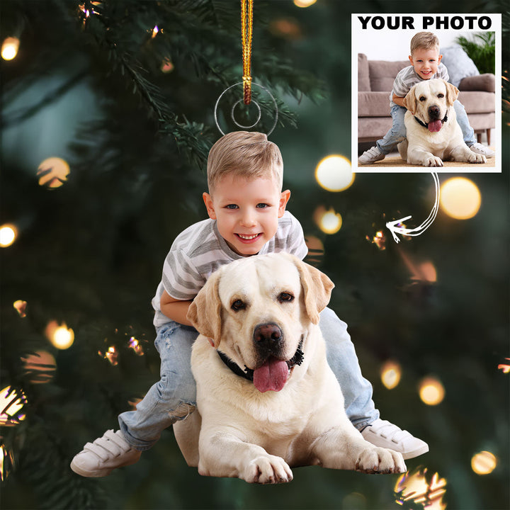 Kid With Dog - Personalized Custom Photo Mica Ornament - Christmas Gift For Family Members, Dog Mom, Dog Dad, Cat Mom, Cat Dad