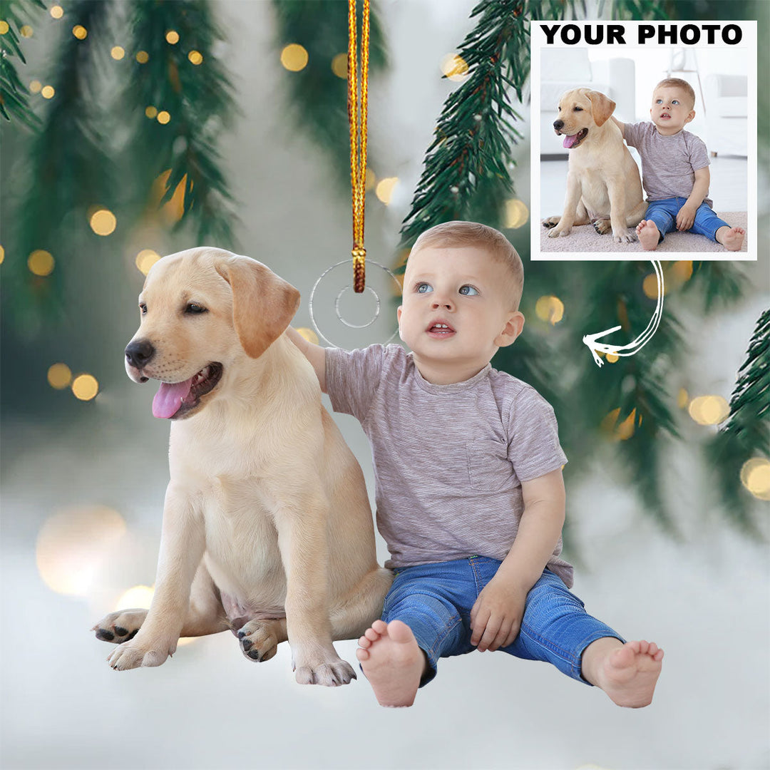 Kid With Dog - Personalized Custom Photo Mica Ornament - Christmas Gift For Family Members, Dog Mom, Dog Dad, Cat Mom, Cat Dad