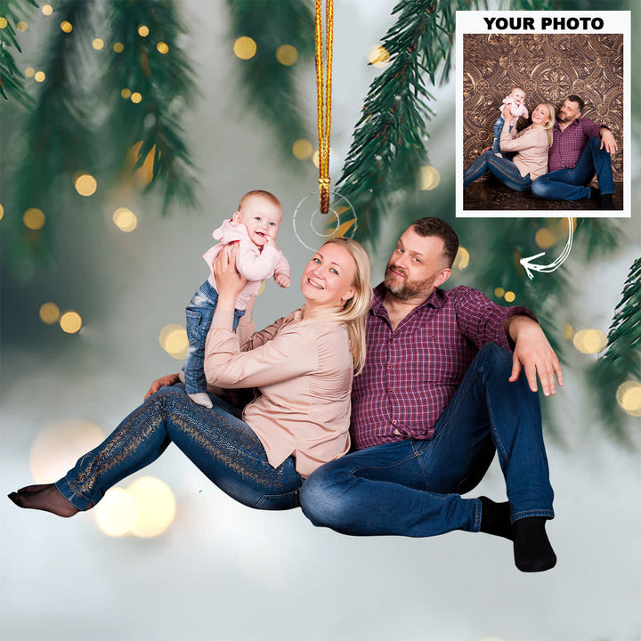 Baby First Christmas Happy Family Ornament - Personalized Custom Photo Mica Ornament - Christmas Gift For Family Members, Wife, Husband