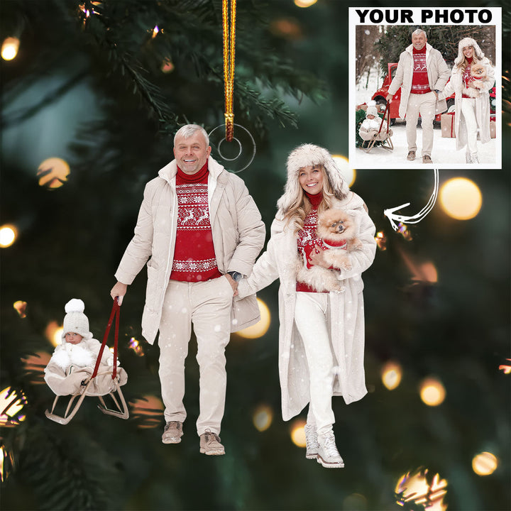 Customized Photo Ornament Happy Family V5- Personalized Photo Mica Ornament - Christmas Gift For Family Members