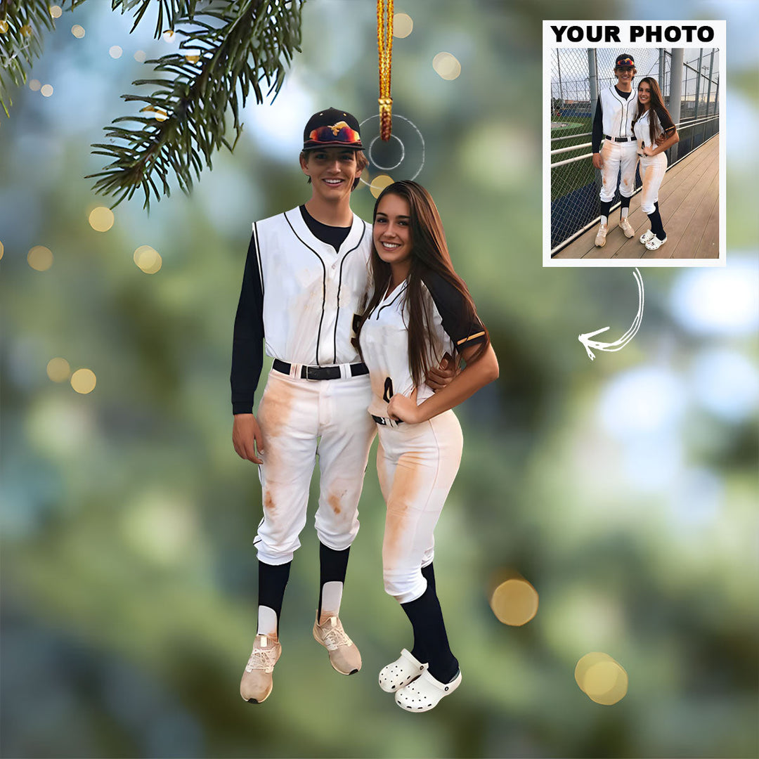 Customized Photo Ornament Couple, Family Christmas - Personalized Photo Mica Ornament - Christmas Gift For Sport Lovers