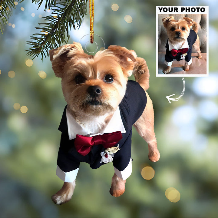 Wedding Dog - Personalized Photo Mica Ornament - Christmas, Wedding Gift For Dog Lover, Dog Mom, Dog Dad, Dog Owner