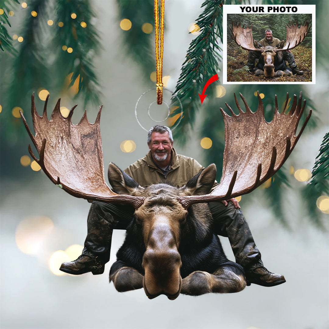 Moose Hunting Custom Photo - Personalized Photo Mica Ornament - Christmas Gift For Hunter