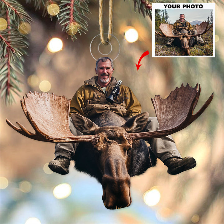 Moose Hunting Custom Photo - Personalized Photo Mica Ornament - Christmas Gift For Hunter