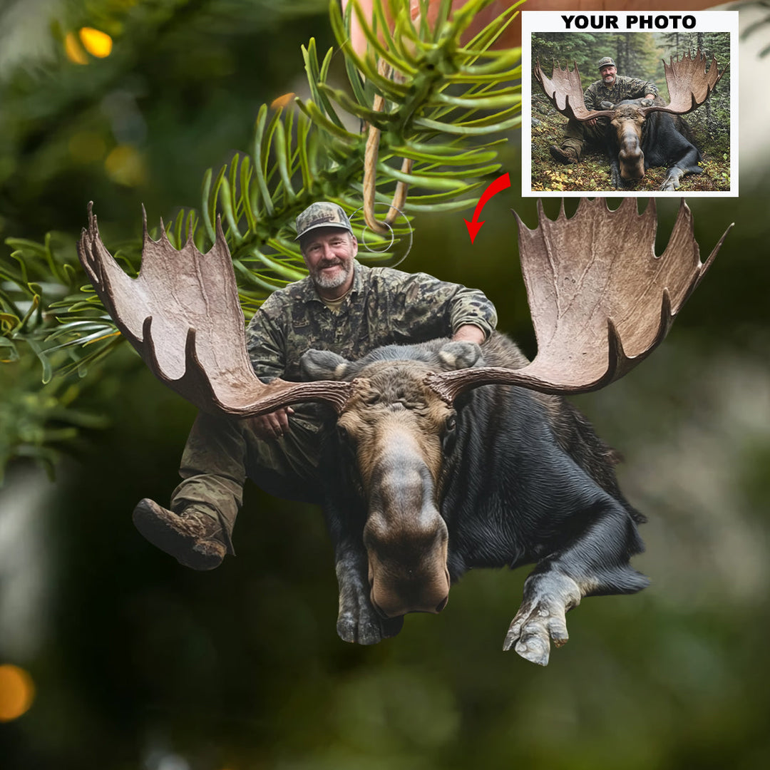 Moose Hunting Custom Photo - Personalized Photo Mica Ornament - Christmas Gift For Hunter