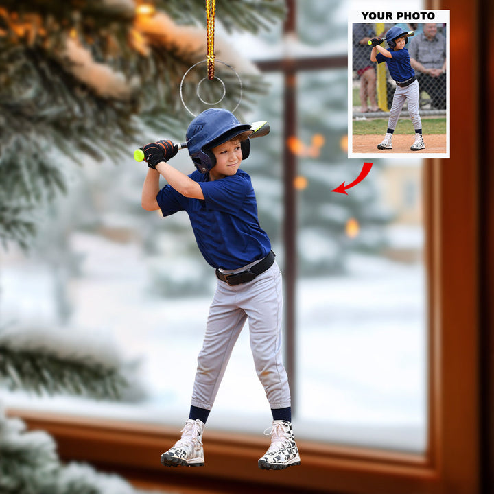 Little Slugger - Personalized Photo Mica Ornament - Christmas Gift For Sport Lover