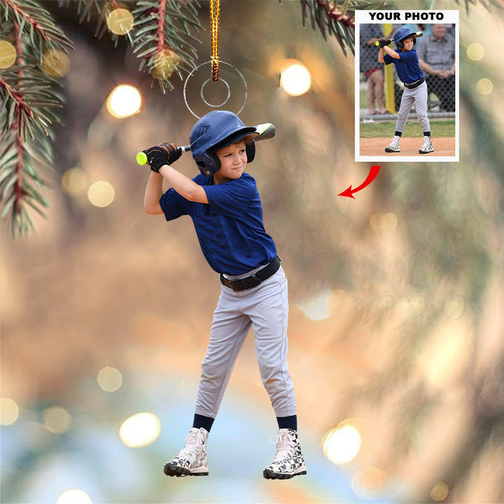 Little Slugger - Personalized Photo Mica Ornament - Christmas Gift For Sport Lover