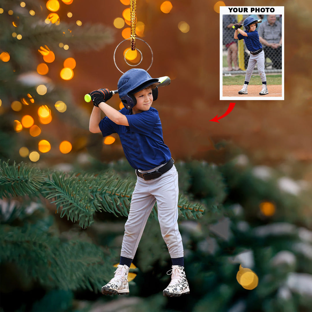 Little Slugger - Personalized Photo Mica Ornament - Christmas Gift For Sport Lover