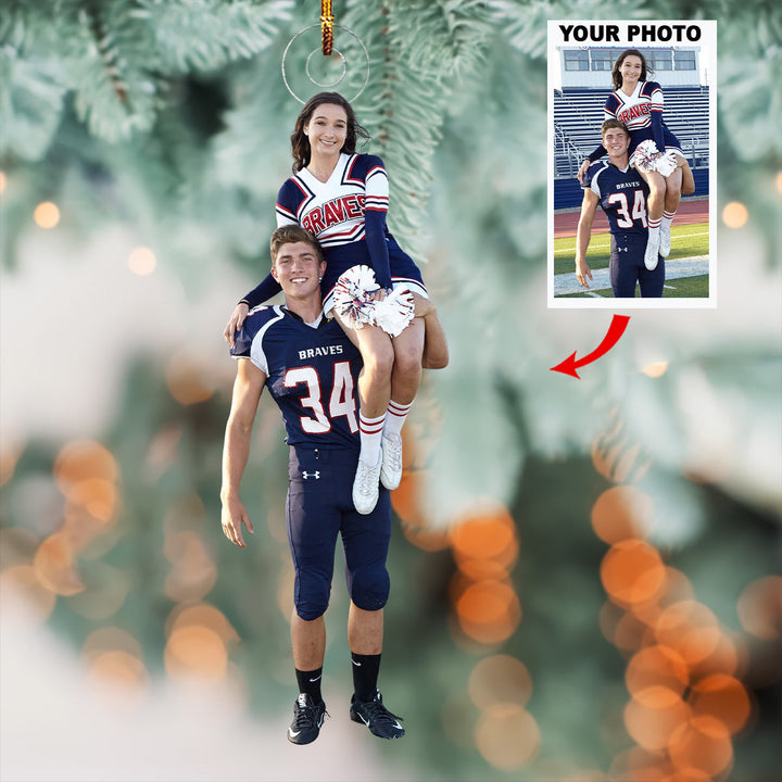 Football Cheerleader Couple - Personalized Photo Mica Ornament - Gift For Couple