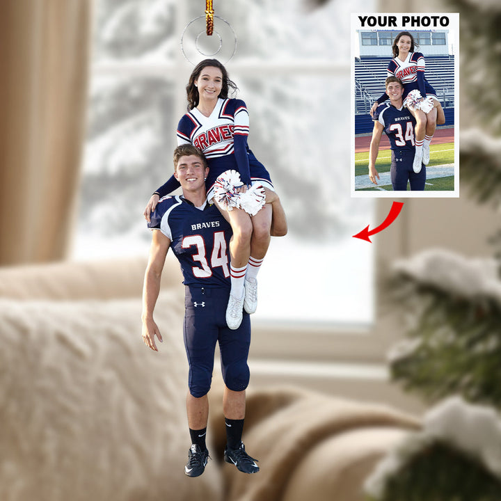 Football Cheerleader Couple - Personalized Photo Mica Ornament - Gift For Couple