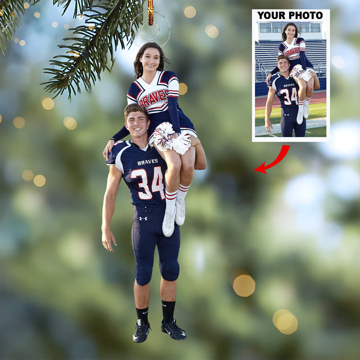 Football Cheerleader Couple - Personalized Photo Mica Ornament - Gift For Couple